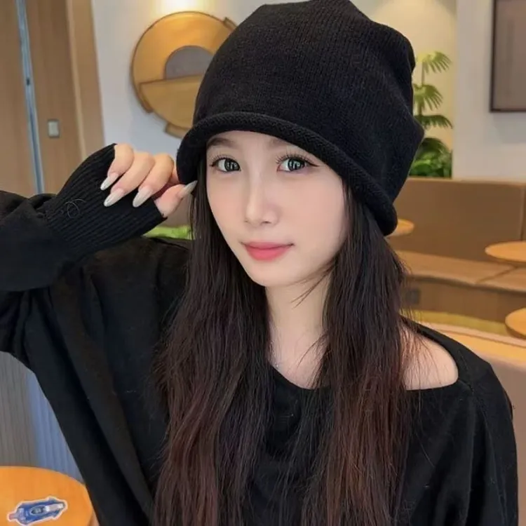 网红同款超减龄针织卷边宽松堆堆帽保暖时尚潮流针织帽