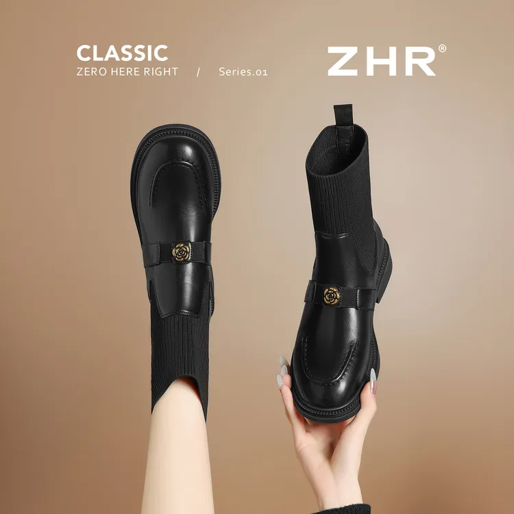 ZHR/则则靴子女短靴2025今年流行靴子秋冬季袜靴英伦风复古瘦瘦靴