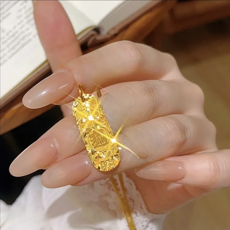 足金999招财进宝黄金吉言碎碎冰金条吊坠暴富挂坠项链平安夜礼物