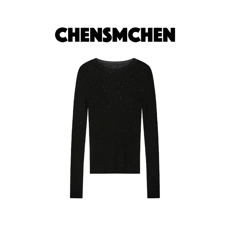 CHENSMCHEN 绵羊毛微闪亲肤长袖圆领针织衫修身显瘦上衣CSZ6040WY