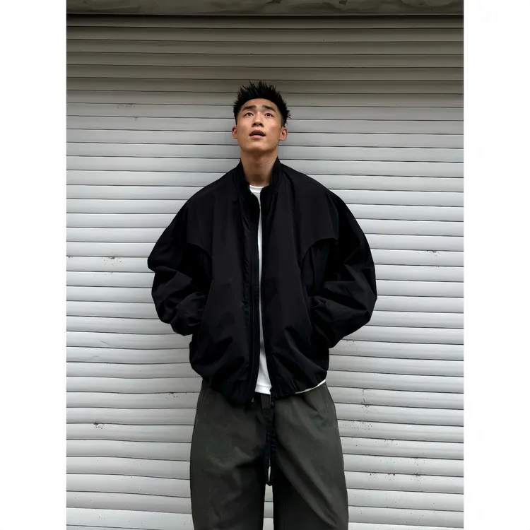 SFANG 秋季美式潮牌立体阔型短宽cleanfit外套拉链防风上衣夹克男