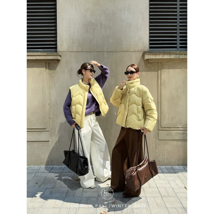 鹭青一原创【柚安】三星90白鸭绒立领保暖羽绒服马甲L25Y7572BA