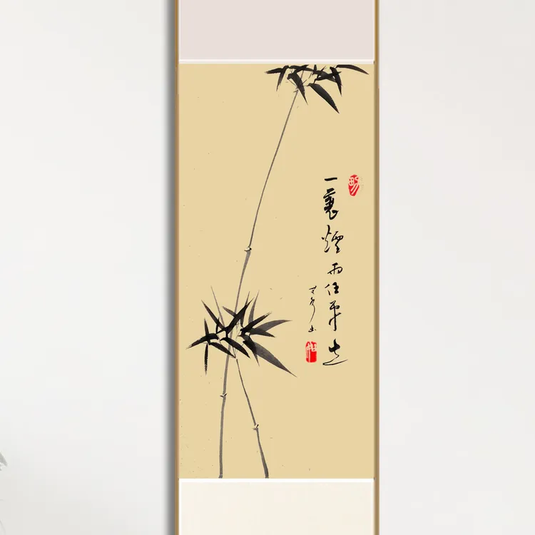 古风挂画中式禅意茶室空间书房玄关卷轴装饰画手绘国画墨竹子高节