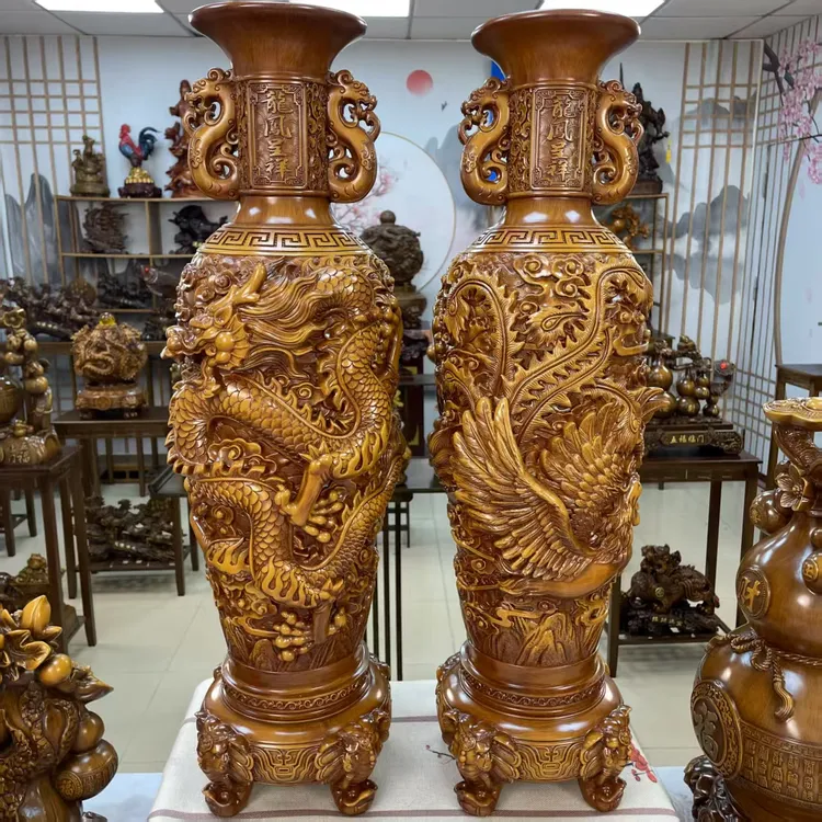 龙凤呈祥花瓶（一对）长20高48摆件家居客厅玄关电视柜乔迁(FM458)