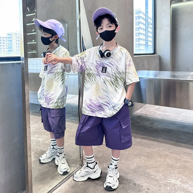 男童夏季潮流套装2025新款夏款帅气儿童时尚两件套6-12岁中大童