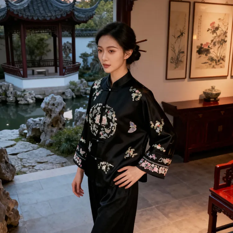 秋季新款新中式高级感国风醋酸外套重工刺绣印花长袖外套 M6034