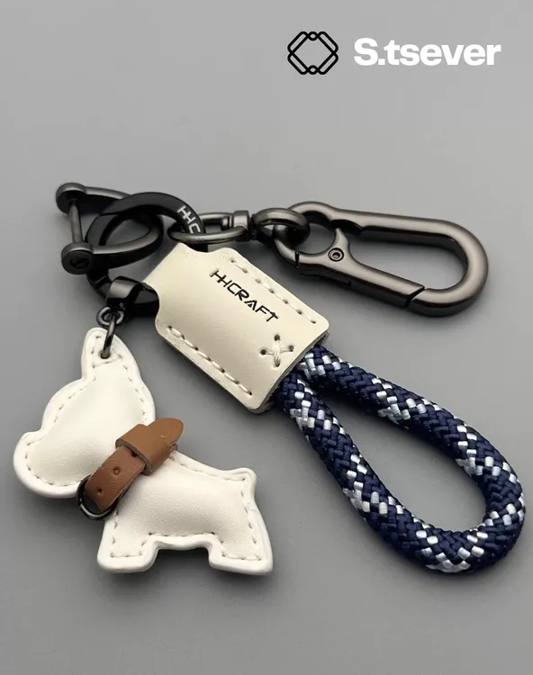 S.tsever法斗犬小狗纯手工纳帕皮编织钥匙扣挂件汽车钥匙链圈