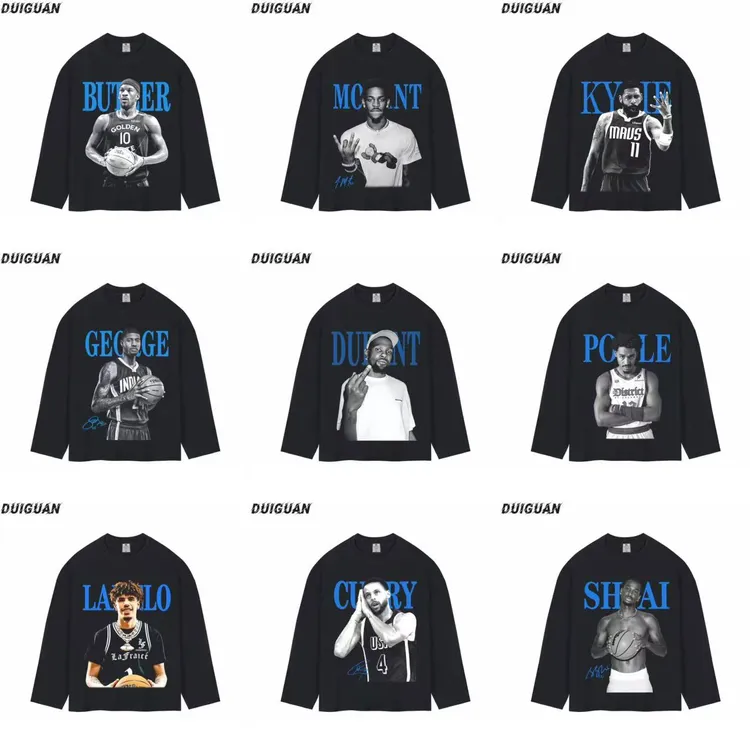 【黑色合集】球星系列重磅纯棉长袖薄款直喷印花春秋季运动休闲宽松