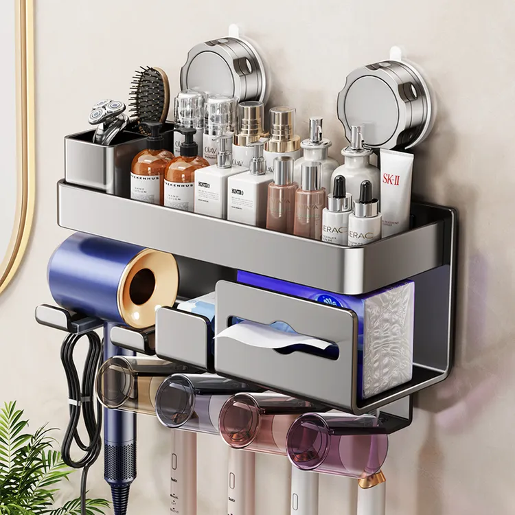 浴室吸盘牙刷架壁挂免打孔置物架卫生间浴室卫生间置物架多功能架