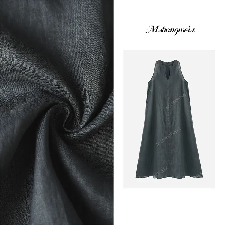 M.SHANGMEI.Z/沐熙【一眼万年】美大哥法式亚麻优雅连衣裙X072770