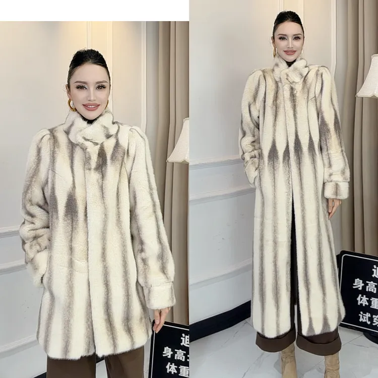 人造皮草 ADLA十字貂无规则花纹立领中长款仿水貂外套555