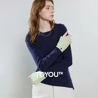 初语弹力棉质T恤女26年春新斜裁衣摆不对称拼接袖打底上衣8611002