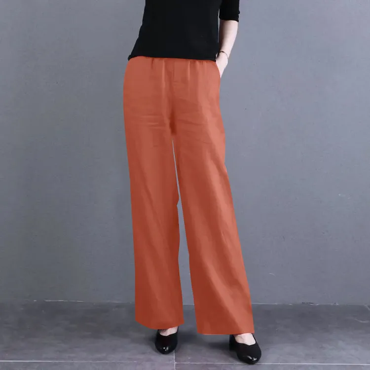 奥特莱斯清仓棉麻阔腿裤女2025夏季新款文艺大码松紧腰显瘦垂感直