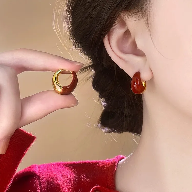 铜合金珐琅耳饰 设计感时尚百搭温柔风白色滴油水滴双面耳扣1301