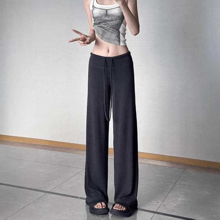 韩系慵懒风松弛感抽绳垂垂裤女2026春秋显瘦垂感好休闲百搭直筒裤