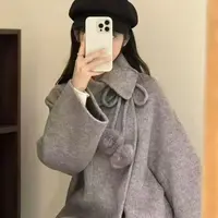 气质毛球赫本风中长款羊毛外套高级感学院风