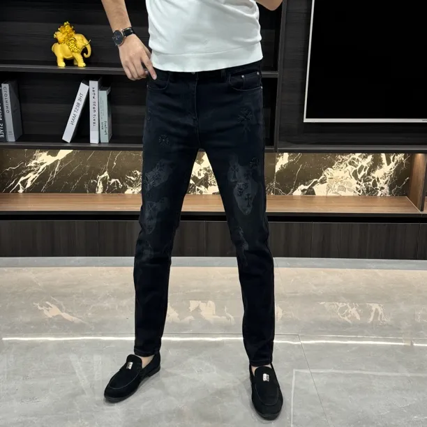 2226-秋冬高品质时尚欧货男士印花修身小脚牛仔裤