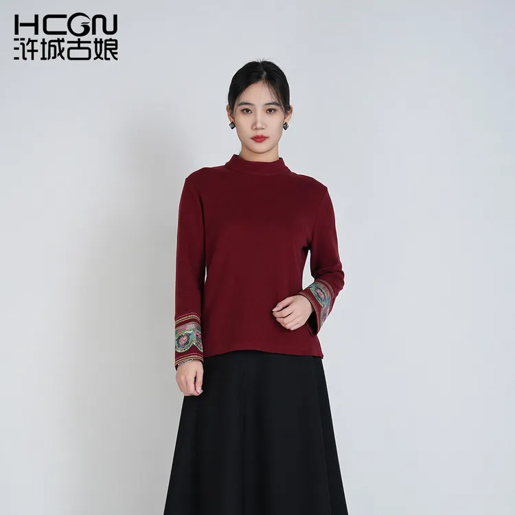 浒城古娘国风精致刺绣弹力保暖百搭时尚德绒意岚上衣HASS180008