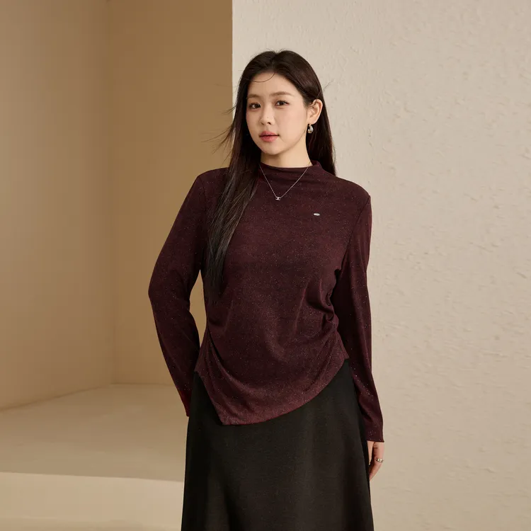 【星愿】纤莉秀大码女装流光风blingbling撒银半高领针织衫QK4284