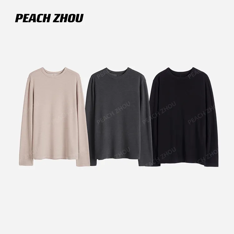 『PEACHZHOU』兔绒羊毛'小暖炉黑科技'弹力宽松圆领打底长袖内搭T恤