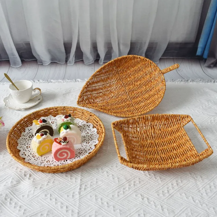 客厅家用果盘水果篮油炸小吃篮零食点心盘仿藤编水果盘创意日式