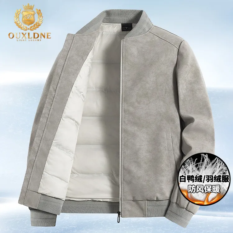 OUXLDNE 羽绒夹克男款棒球领外套男冬季加厚保暖户外防风短款上衣