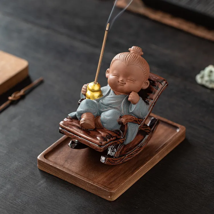 新款摇摇椅逍遥小道士茶宠摆件个性茶玩茶桌茶台香薰炉国风线香插