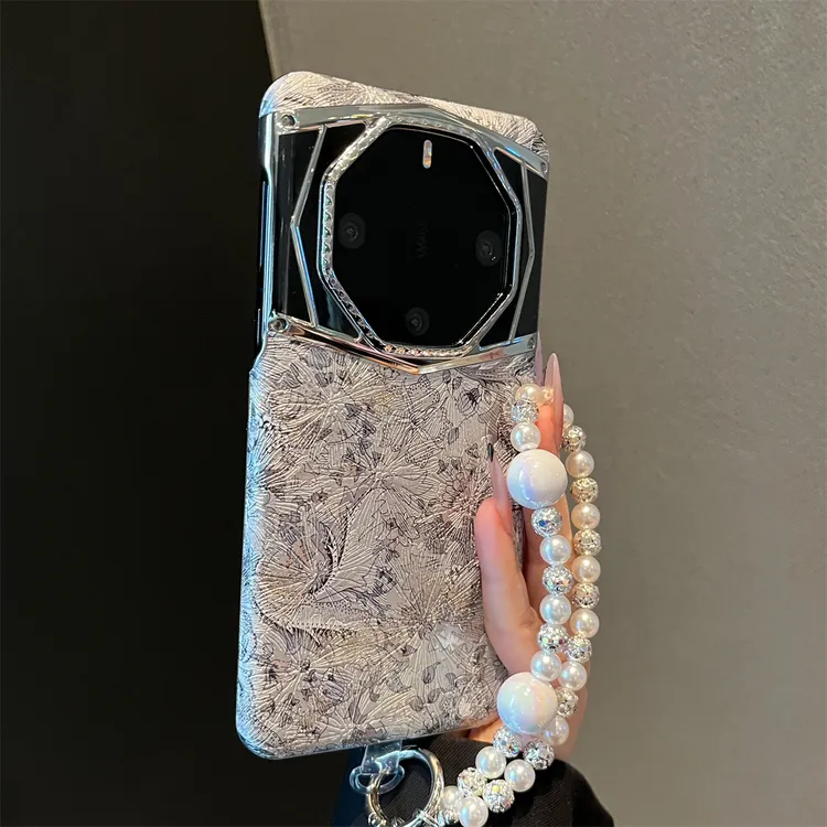 银锦花卉珍珠手链适用华为mate70pro+手机壳国风高档全包防摔超薄