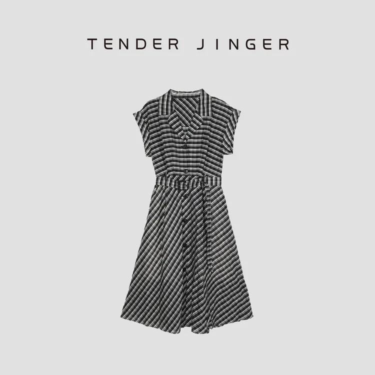 Tender Jinger【黑标】条纹收腰显瘦衬衫格子裙T52MFY114M