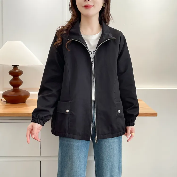大码胖mm秋季休闲小个子短款外套女宽松显瘦百搭韩版翻领夹克上衣