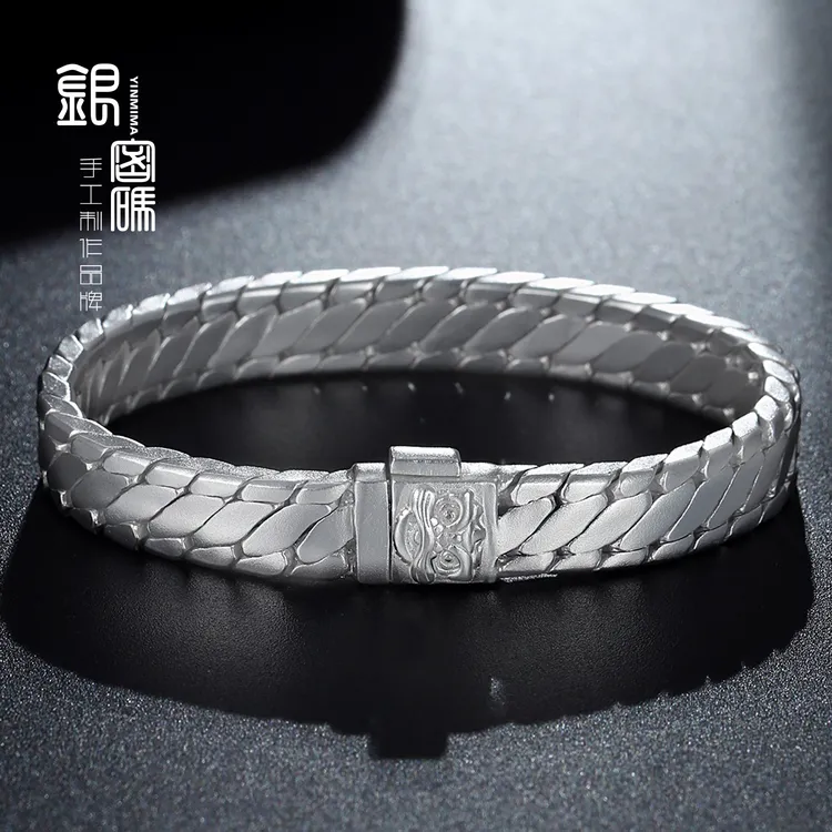 足银手链 9999醒狮三马鞭古法工艺纯银潮情人节送男友仪式感礼物