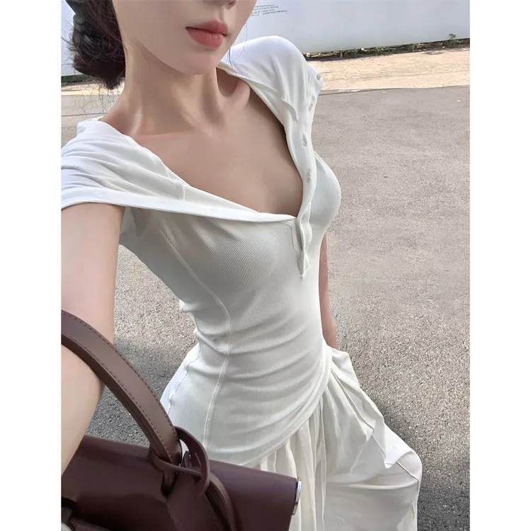 复古辣妹短袖T恤女夏季新款设计无袖款修身显瘦气质百搭连帽上衣