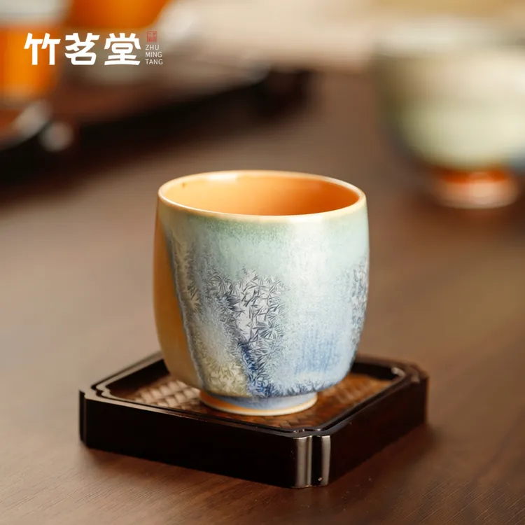 景德镇柴烧窑变小茶杯大容量高档主人杯品茗杯个人专用送人礼盒装
