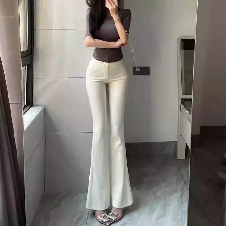 高级西装裤女春夏2025年马蹄裤米白色微喇叭裤休闲高腰显瘦长裤子