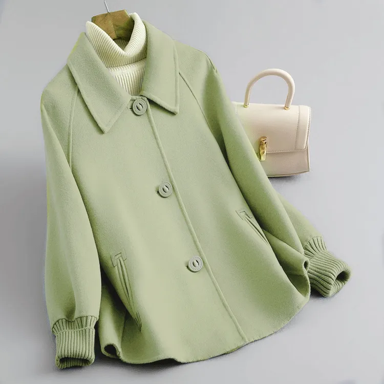 双面呢大衣女2025年春秋新款高级感小个子短款外套时尚宽松冬毛呢