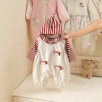 秋季套装苹果女孩连体衣哈衣宝宝衣服条纹可爱爬服花边背带裤