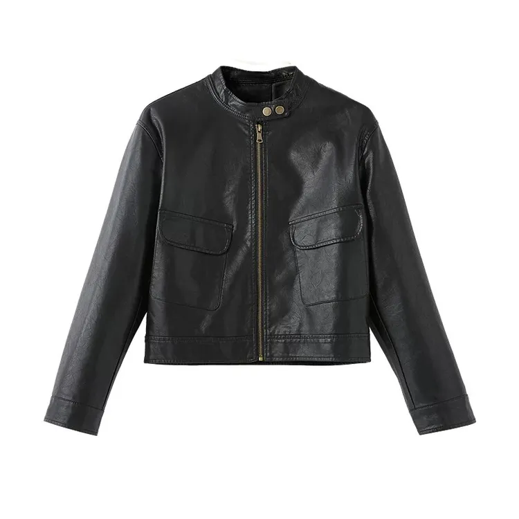 青青家 大口袋立领皮衣