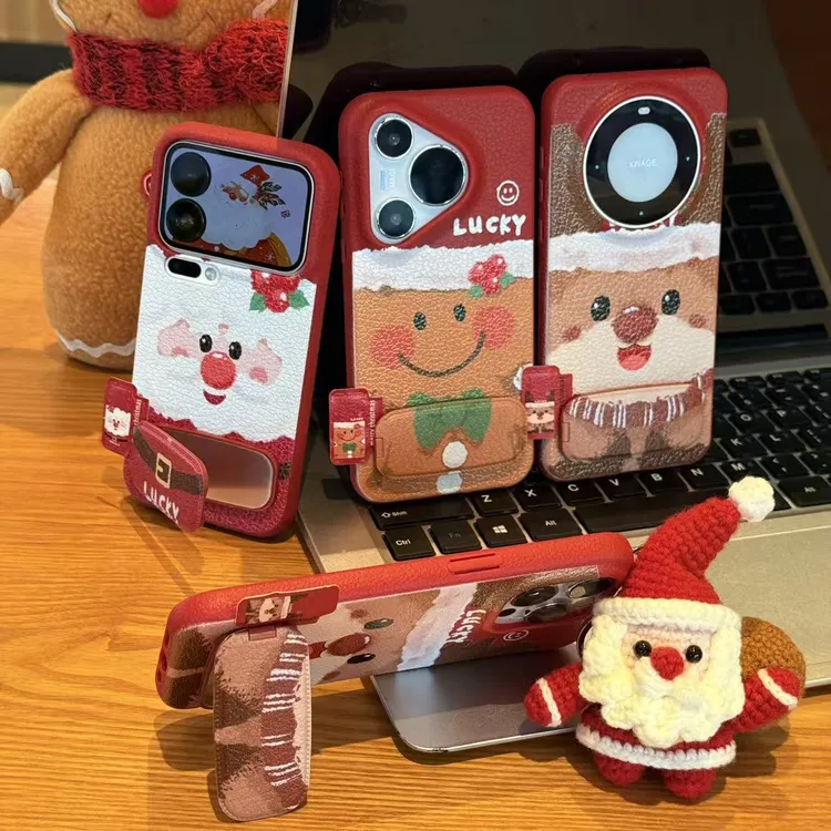 圣诞老人标签支架适用苹果17/16pro皮纹手机壳小米15vivo华为oppo