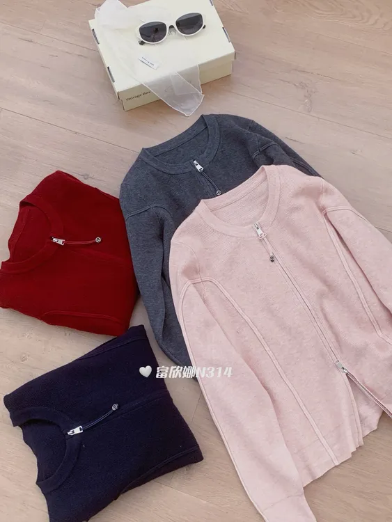 7936针织ins短外套圆领女短款秋季纯色长袖打底拉链开衫