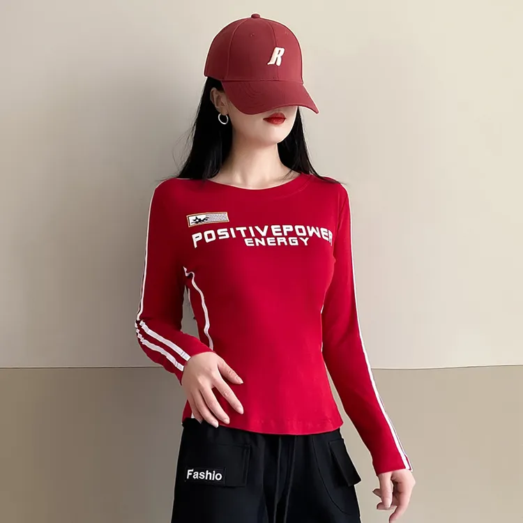 XVRV秋季2025新品圆领长袖跑步健身运动时尚休闲服女款修身T恤