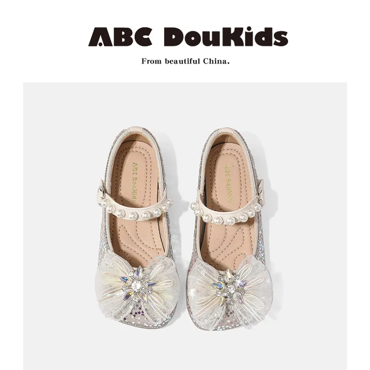 ABC Doukids女童单鞋2025春季新款水钻公主鞋儿童宝宝平底鞋子