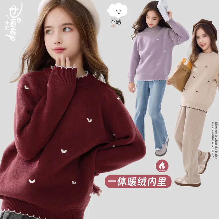 女童毛衣加绒加厚秋冬2025新款儿童针织衫保暖大童时尚春秋童装