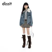 【商场同款新品】dzzit地素棉服25冬拼假毛领牛仔外套女3J4RB071S