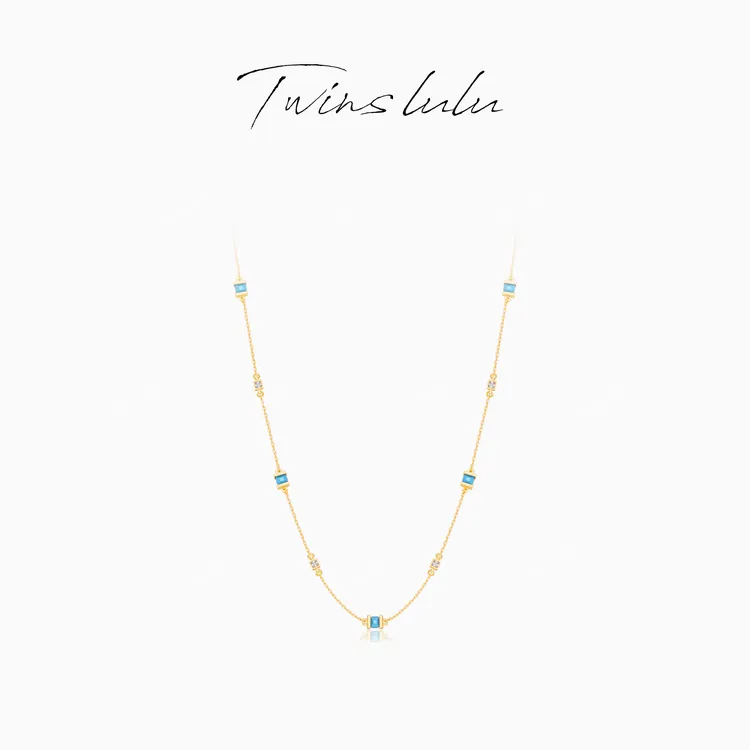 TWINS LULU 【蓝风链】2026新款小众浅蓝色方形几何项链TSJ7972