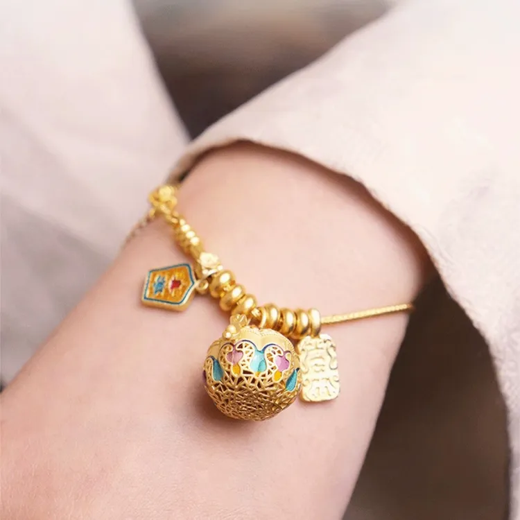 铜合金手链 可打开珐琅彩南瓜香囊球手链女复古中国风手串手饰品