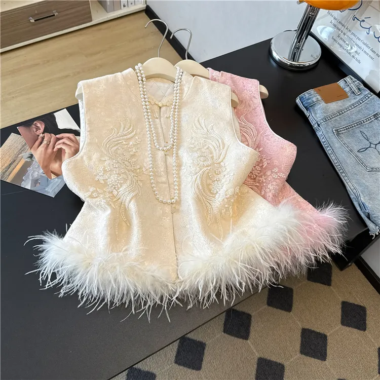 马夹短款厚款冬季百搭提花亮片刺绣上衣民族风复古