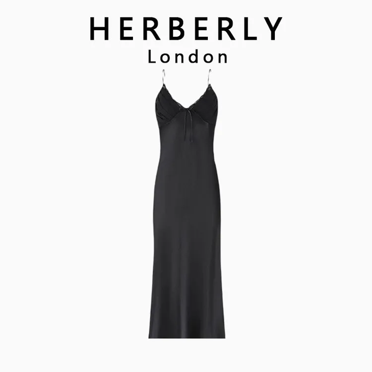 英国 HERBERLY 冰丝睡衣性感女2025新款吊带长裙到脚踝超长款睡裙