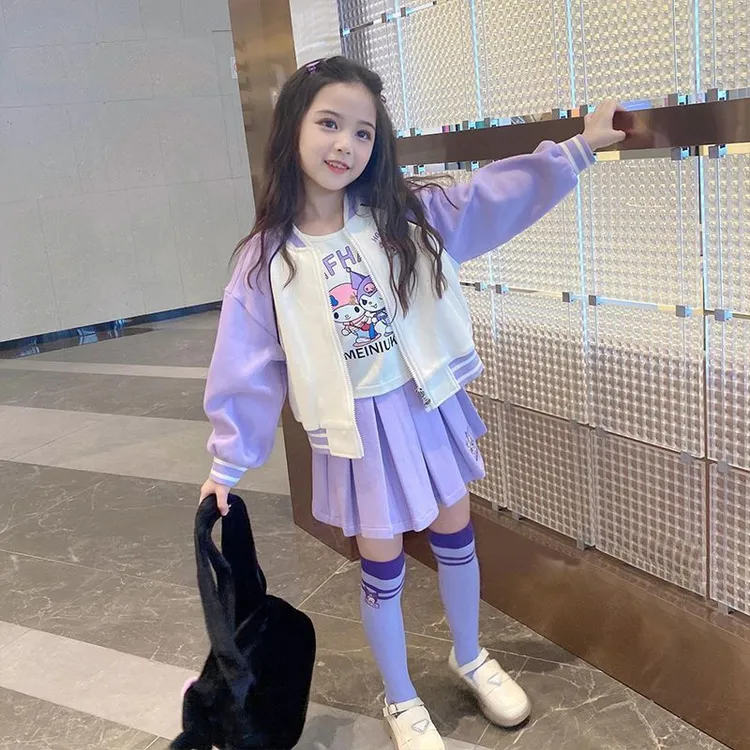 女童棒球服套装春秋装2025新款韩版洋气时髦外套儿童装运动三件套