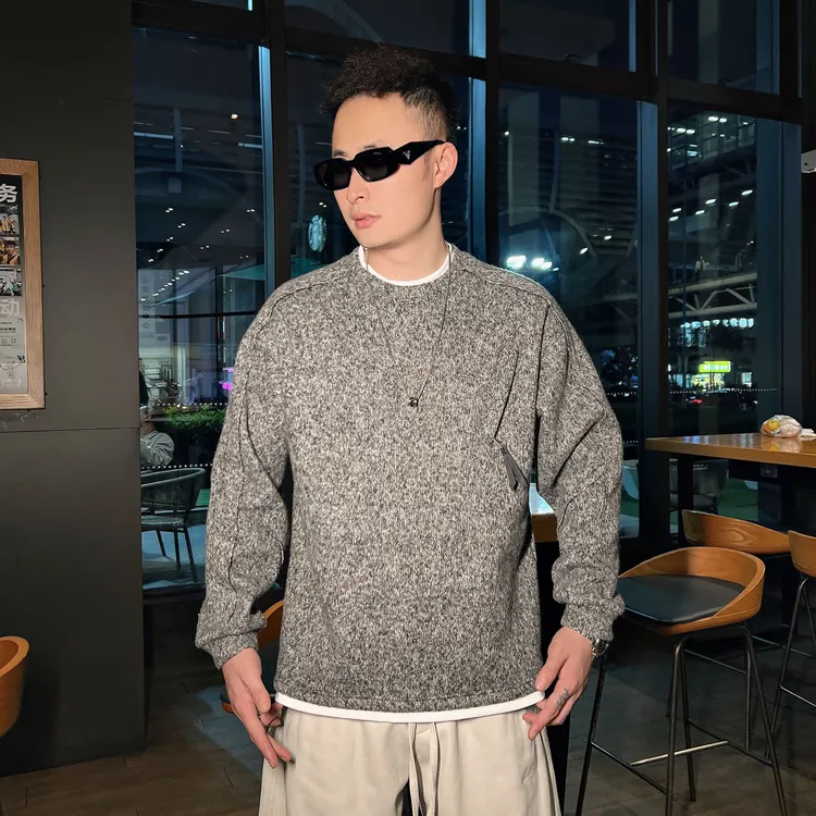 DB 男装冬季新款轻奢假俩件圆领加厚长袖男洋气百搭时尚高级-7386