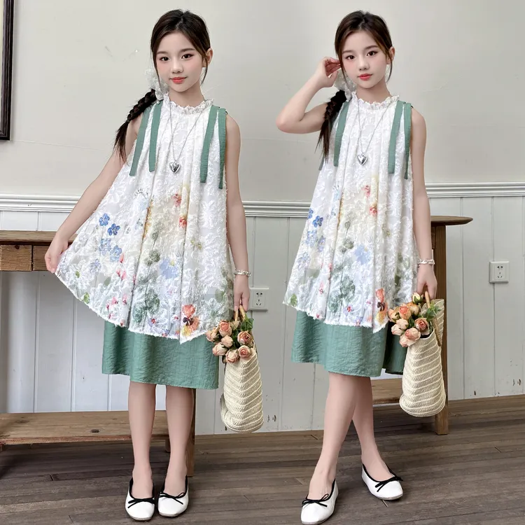 女童连衣裙夏季2025新款小女孩无袖背心裙子薄款洋气碎花宽松显瘦